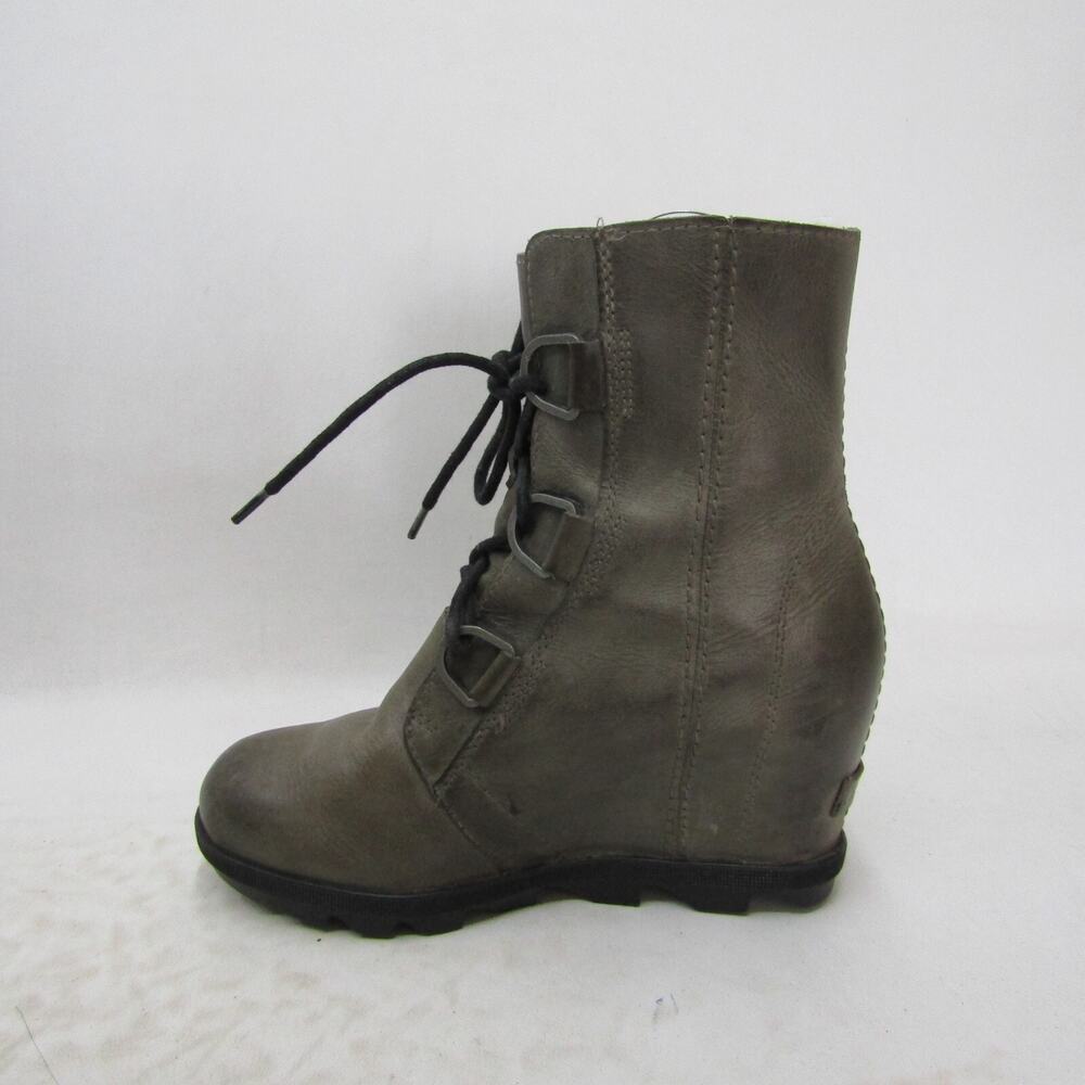 Sorel Womens Sz 7 M Gray Leather Lace Up Wedge Ankle Fashion Boots Bootie - Picture 2 of 11